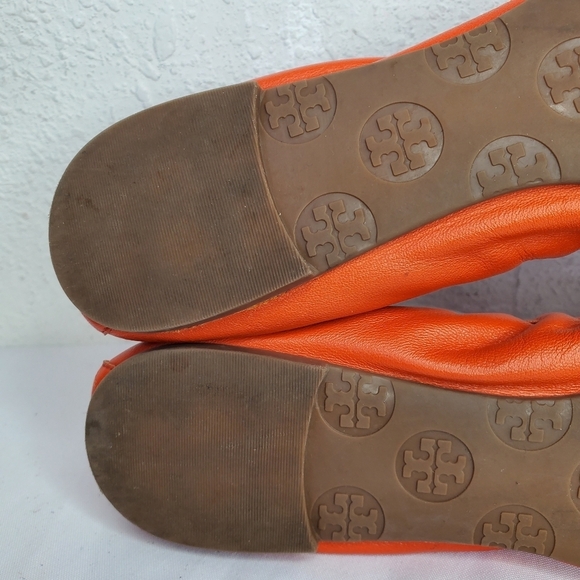 Tory Burch Reese Soft Orange Leather Stretch Bow Tassel Ballet Flats - Picture 9 of 12